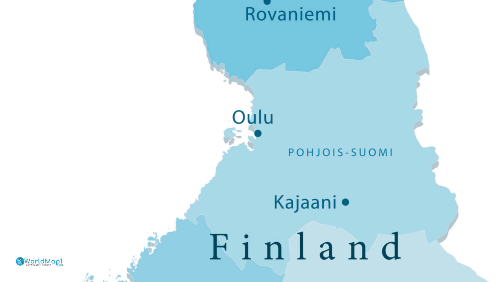 Rovaniemi Oulu ve Kajaani ile Finlandiya Şehirleri Haritası